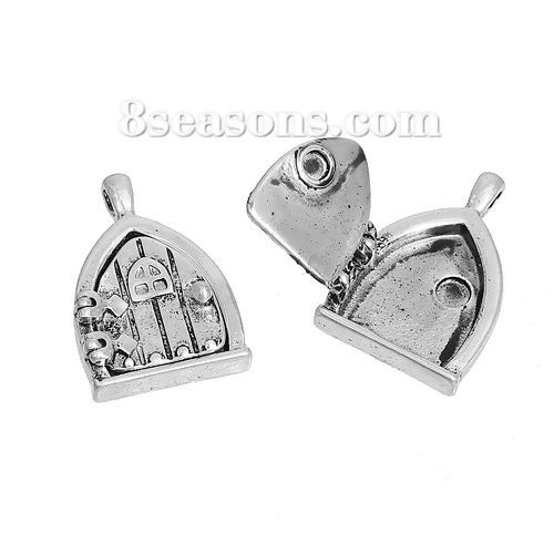 Picture of Zinc Based Alloy Pendants Door Antique Silver Color Can Open 32mm(1 2/8") x 22mm( 7/8"), 2 PCs