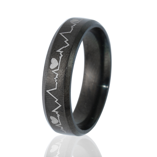 Picture of Titanium Steel Unadjustable Rings Black Heartbeat/ Electrocardiogram 16.5mm(US Size 6), 1 Piece