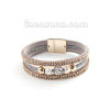 Picture of Velvet & Acrylic Bangles Bracelets Gold Plated Gray White Imitation Pearl Clear Rhinestone 19.5cm(7 5/8") long, 1 Piece