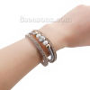 Picture of Velvet & Acrylic Bangles Bracelets Gold Plated Gray White Imitation Pearl Clear Rhinestone 19.5cm(7 5/8") long, 1 Piece
