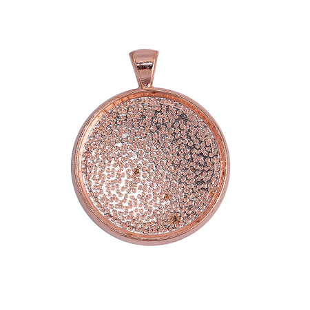 Picture of Zinc Based Alloy Pendants Round Disc Rose Gold Cabochon Settings (Fits 30mm Dia.) 43mm(1 6/8") x 34mm(1 3/8"), 5 PCs