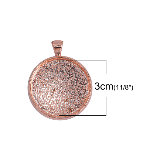 Picture of Zinc Based Alloy Pendants Round Rose Gold Cabochon Settings (Fits 30mm Dia.) 43mm(1 6/8") x 34mm(1 3/8"), 5 PCs