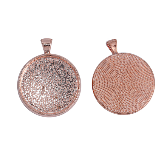 Picture of Zinc Based Alloy Pendants Round Rose Gold Cabochon Settings (Fits 30mm Dia.) 43mm(1 6/8") x 34mm(1 3/8"), 5 PCs