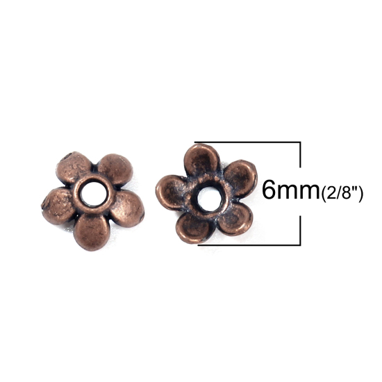 Picture of Zinc Based Alloy Beads Caps Flower Antique Copper (Fit Beads Size: 6mm Dia.) 6mm x 6mm, 500 PCs