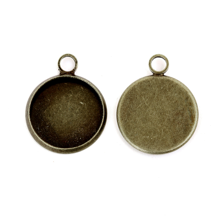 Picture of Brass Charms Round Disc Antique Bronze Cabochon Settings (Fits 12mm Dia.) 18mm( 6/8") x 14mm( 4/8"), 20 PCs