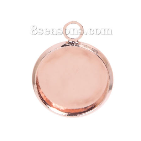 Picture of Brass Charms Round Disc Rose Gold Cabochon Settings (Fits 12mm Dia.) 18mm( 6/8") x 14mm( 4/8"), 20 PCs
