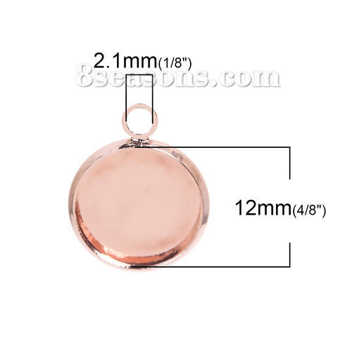 Picture of Brass Charms Round Rose Gold Cabochon Settings (Fits 12mm Dia.) 18mm( 6/8") x 14mm( 4/8"), 20 PCs