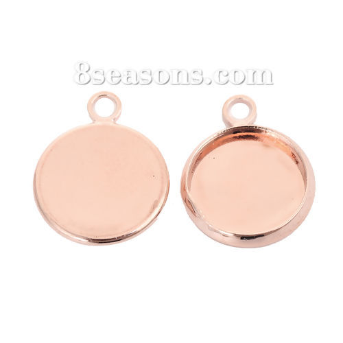 Picture of Brass Charms Round Rose Gold Cabochon Settings (Fits 12mm Dia.) 18mm( 6/8") x 14mm( 4/8"), 20 PCs