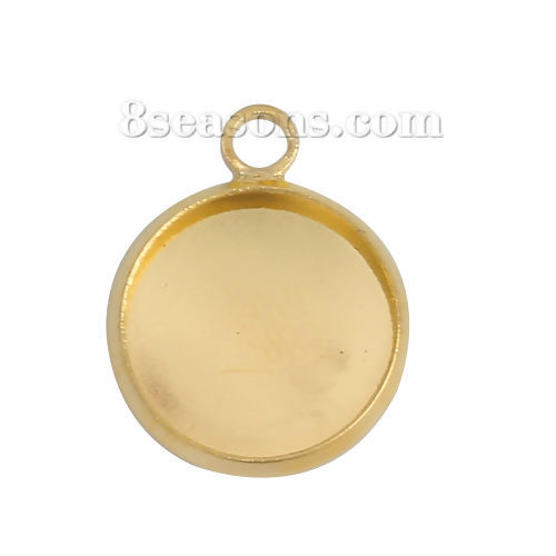Picture of Brass Charms Round Gold Plated Cabochon Settings (Fits 12mm Dia.) 18mm( 6/8") x 14mm( 4/8"), 20 PCs                                                                                                                                                           