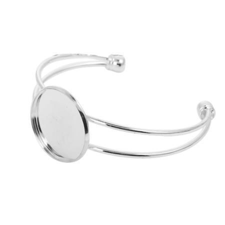 Imagen de Cobre Abierta Cuff Brazaletes Pulseras Ronda Argentado Base Camafeo (Ajusta 25mm) 15.5cm longitud, 1 Unidad