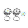 Picture of Zinc Based Alloy Snap Button Magnetic Brooch Eyeglass Holder Fit Snap 18mm/20mm Buttons Round Antique Silver Color Clear Rhinestone 56mm(2 2/8") x 32mm(1 2/8"), Hole Size: 6mm( 2/8"), 1 Piece