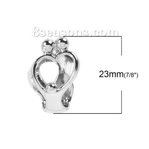 Picture of Brass Charms Parents And Child Silver Tone 23mm( 7/8") x 15mm( 5/8"), 2 PCs                                                                                                                                                                                   