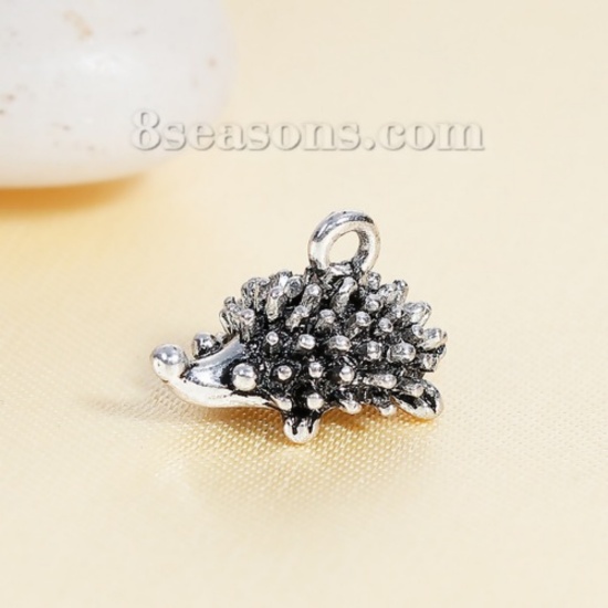 Picture of Zinc Based Alloy 3D Charms Hedgehog Antique Silver Color 17mm( 5/8") x 10mm( 3/8"), 5 PCs