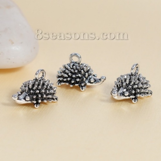 Picture of Zinc Based Alloy 3D Charms Hedgehog Antique Silver Color 17mm( 5/8") x 10mm( 3/8"), 5 PCs