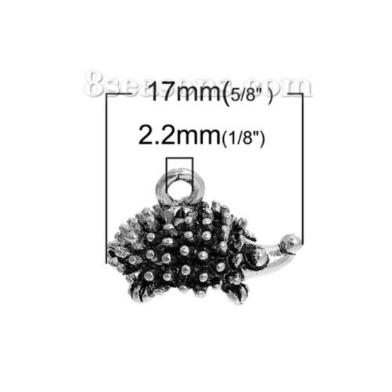 Picture of Zinc Based Alloy 3D Charms Hedgehog Antique Silver Color 17mm( 5/8") x 10mm( 3/8"), 5 PCs