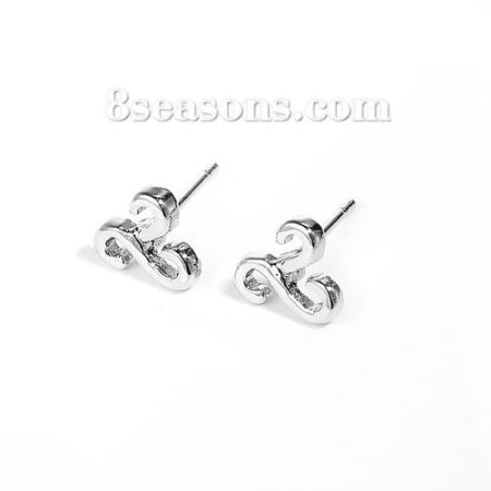 Ear Post Stud Earrings Silver Tone Wave 8mm( 3/8") x 7mm( 2/8"), Post/ Wire Size: (21 gauge), 1 Pair