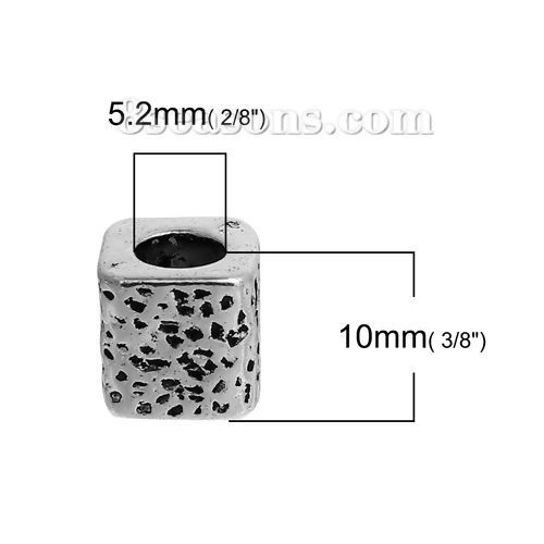 Picture of Zinc Based Alloy Spacer Beads Rectangle Antique Silver Color About 10mm x 9mm, Hole: Approx 5.2mm, 5 PCs