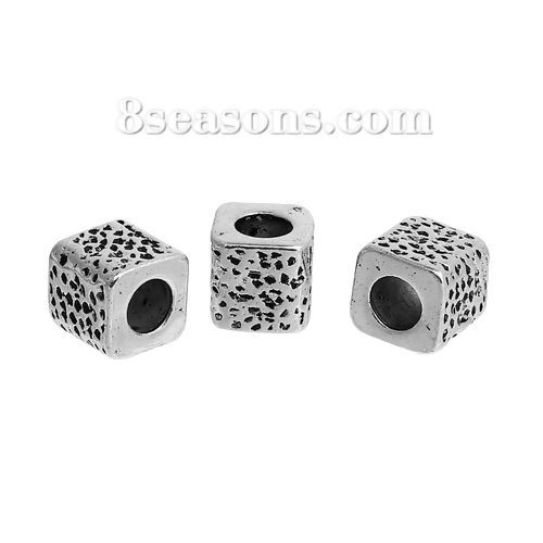 Picture of Zinc Based Alloy Spacer Beads Rectangle Antique Silver Color About 10mm x 9mm, Hole: Approx 5.2mm, 5 PCs