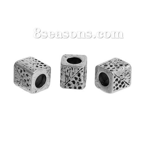 Picture of Zinc Based Alloy Spacer Beads Square Antique Silver Color About 8mm x 8mm, Hole: Approx 4.7mm, 10 PCs