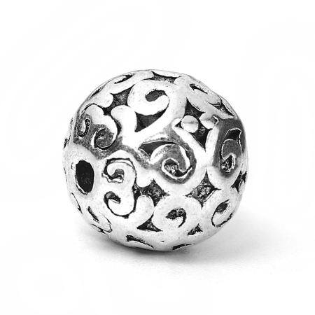 Zinc Based Alloy Spacer Beads Round Antique Silver Color Filigree About 12mm Dia, Hole: Approx 2.5mm, 5 PCs