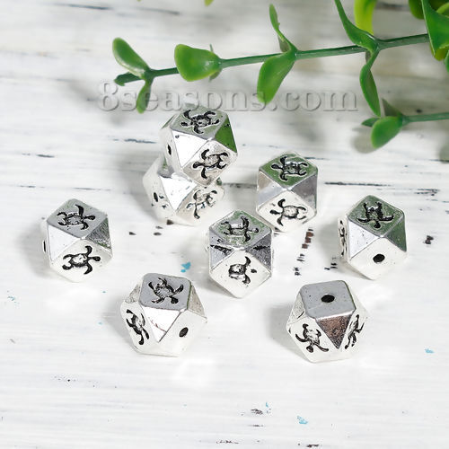 Picture of Zinc Based Alloy Spacer Beads Square Antique Silver Color Tortoise Faceted About 12mm x 10mm, Hole: Approx 1.9mm, 5 PCs
