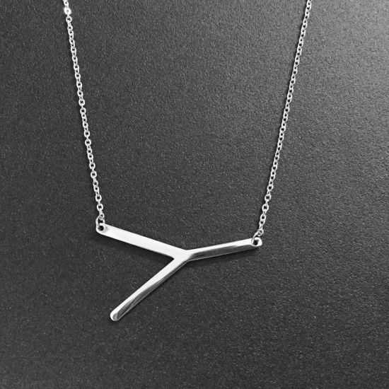 Picture of Stainless Steel Necklace Silver Tone Initial Alphabet/ Letter " Y " 50.5cm(19 7/8") long, 1 Piece