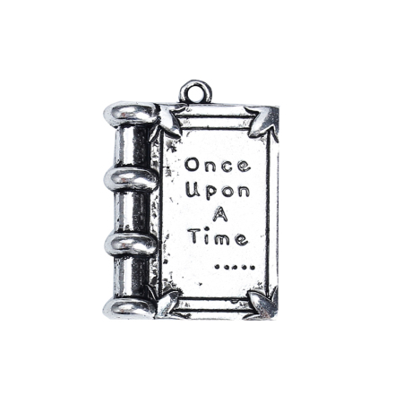Zinc Based Alloy Charms Rectangle Antique Silver Color Message " Once Upon a Time " 17mm( 5/8") x 12mm( 4/8"), 20 PCs