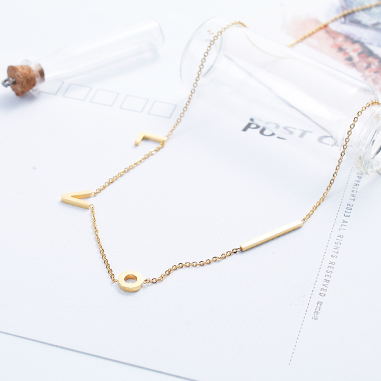 Immagine di 304 Acciaio Inossidabile Collana Oro Placcato Lettere " LOVI " lunghezza: 48cm, 1 Pz