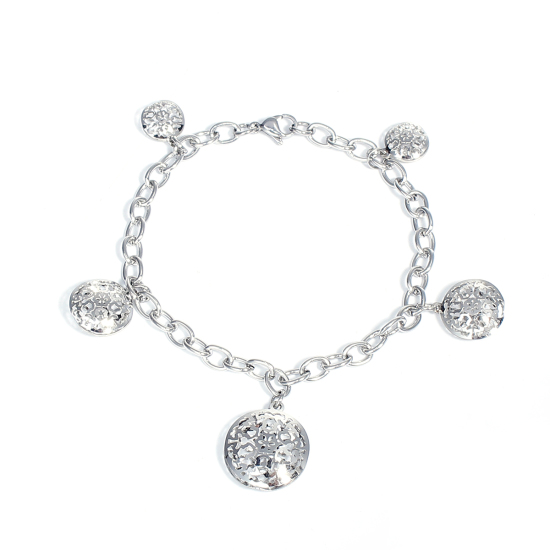 Picture of 304 Stainless Steel Bracelets Silver Tone Round Flower 20cm(7 7/8") long, 1 Piece