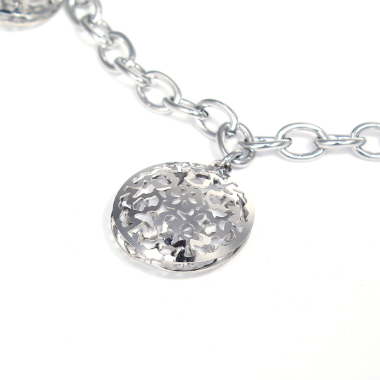 Picture of 304 Stainless Steel Bracelets Silver Tone Round Flower 20cm(7 7/8") long, 1 Piece
