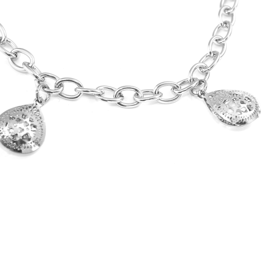 Immagine di 304 Acciaio Inossidabile Braccialetti Tono Argento Goccia Cuore Filigrana lunghezza: 20cm, 1 Pz