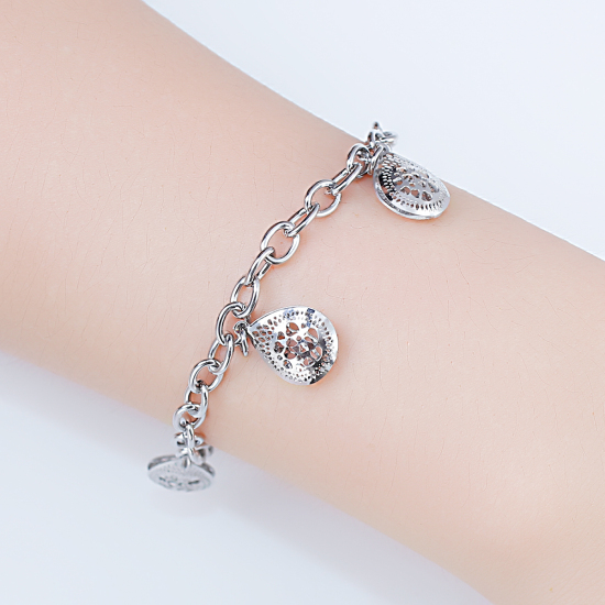 Immagine di 304 Acciaio Inossidabile Braccialetti Tono Argento Goccia Cuore Filigrana lunghezza: 20cm, 1 Pz