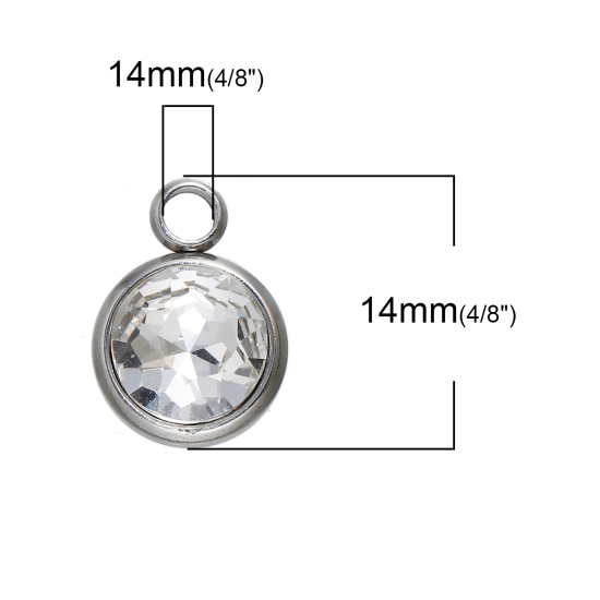 Image de Breloques Pierre de Naissance Avril en 304 Acier Inoxydable Rond A Facettes Argent Mat à Strass Transparent 14mm x 10mm, 1 Pièce