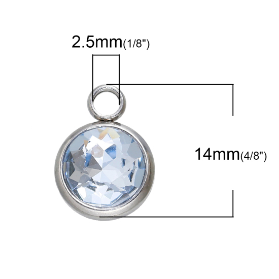 Image de Breloques Pierre de Naissance Mars en 304 Acier Inoxydable Rond A Facettes Argent Mat à Strass Violet Clair 14mm x 10mm, 1 Pièce