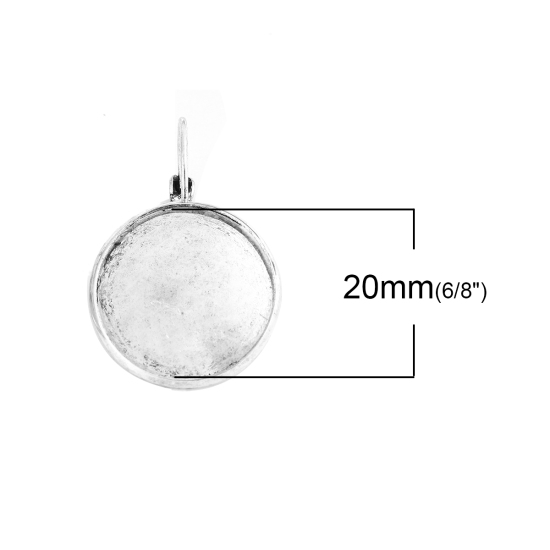 Imagen de Latón Clip de oreja Ronda Plata Antigua Base Camafeo (Apta 20mm) 35mm x 22mm, Post/ Wire: (19 gauge), 5 Unidades