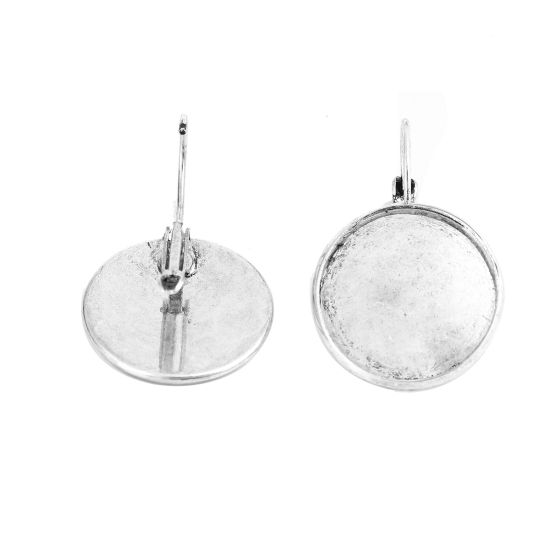 Imagen de Latón Clip de oreja Ronda Plata Antigua Base Camafeo (Apta 20mm) 35mm x 22mm, Post/ Wire: (19 gauge), 5 Unidades