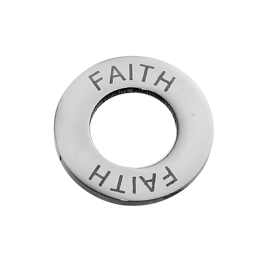 Image de Pendentifs Inspirer en 304 Acier Inoxydable Annulaire Argent Mat Gravé Mots " FAITH " 22mm Dia, 2 Pcs