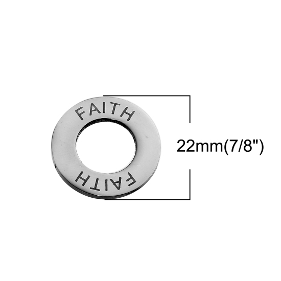 Image de Pendentifs Inspirer en 304 Acier Inoxydable Annulaire Argent Mat Gravé Mots " FAITH " 22mm Dia, 2 Pcs