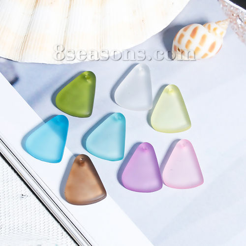 Picture of Resin Sea Glass Charms Triangle Grass Green Frosted 20mm( 6/8") x 15mm( 5/8"), 5 PCs