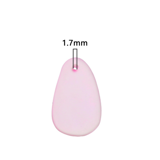 Picture of Resin Sea Glass Charms Drop Pink Frosted 26mm x15mm(1" x 5/8") - 24mm x15mm(1" x 5/8"), 5 PCs