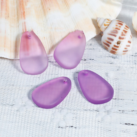 Bild von Harz Seeglas Charms Tropfen Matt Lila 26mm x 15mm - 24mm x15mm, 5 Stück