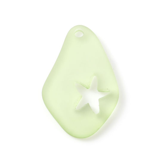 Picture of Resin Sea Glass Charms Drop Pentagram Star Green Blue Frosted 25mm(1") x 15mm( 5/8"), 5 PCs