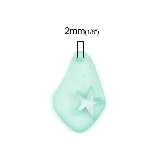 Picture of Resin Sea Glass Charms Drop Pentagram Star Green Blue Frosted 25mm(1") x 15mm( 5/8"), 5 PCs