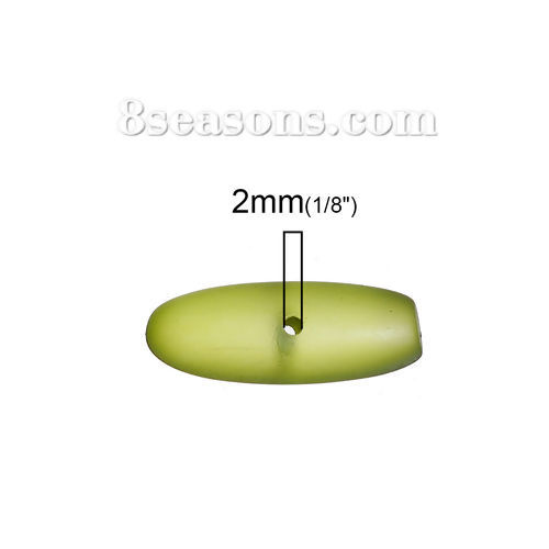 Picture of Resin Spacer Sea Glass Beads Oval Army Green Frosted About 26mm x10mm - 25mm x10mm, Hole: Approx 2mm, 5 PCs