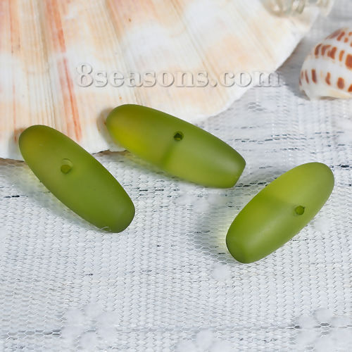 Picture of Resin Spacer Sea Glass Beads Oval Army Green Frosted About 29mm x11mm - 28mm x11mm, Hole: Approx 2.1mm, 5 PCs
