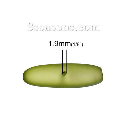 Picture of Resin Spacer Sea Glass Beads Oval Army Green Frosted About 3.5cm x1cm - 3.4cm x1cm, Hole: Approx 1.9mm, 5 PCs