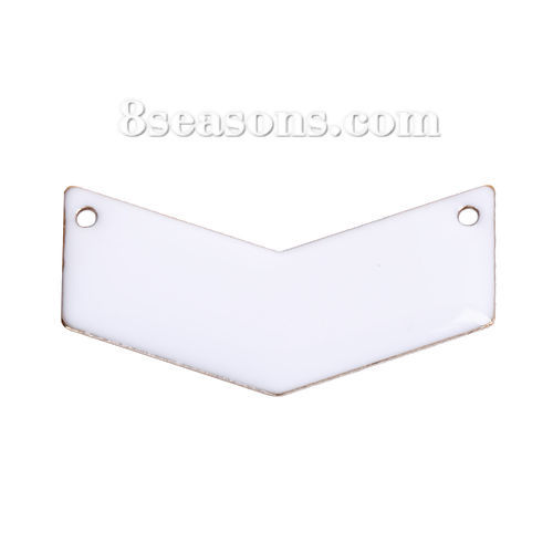 Picture of Brass Enamelled Sequins Connectors V-shaped Unplated White Enamel 30mm(1 1/8") x 15mm( 5/8"), 5 PCs                                                                                                                                                           