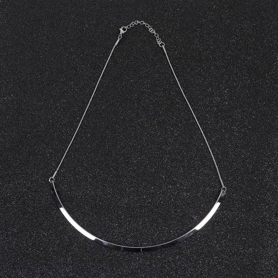 Image de Collier Tour de Cou en 304 Acier Inoxydable Forme de U Argent Mat 44cm long, 1 Pièce
