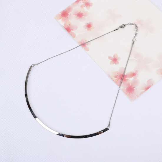 Image de Collier Tour de Cou en 304 Acier Inoxydable Forme de U Argent Mat 44cm long, 1 Pièce