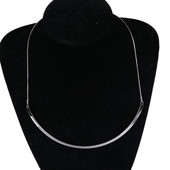 Image de Collier Tour de Cou en 304 Acier Inoxydable Forme de U Argent Mat 44cm long, 1 Pièce